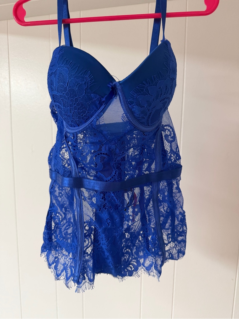 Royal Blue Lace Push-Up Babydoll Chemise with Underwire